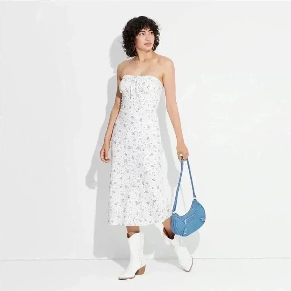 NWT Women's Linen Tube‎ Corset Bodycon
Dress - Wild FableAqua Blue Floral